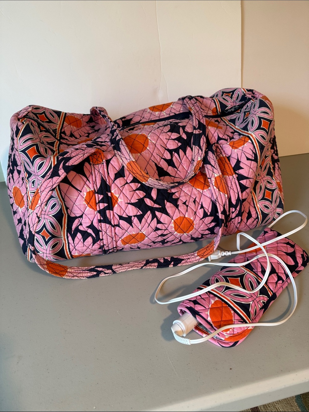 Vera Bradley ‘Loves Me’ Pink Large Duffle Travel Bag and Curling Iron Cover